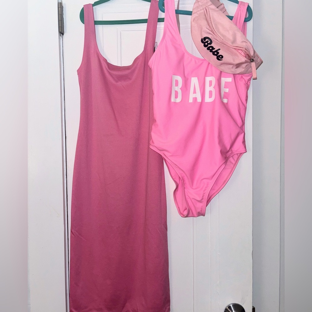 Pink Bundle! Pink Babe swimsuit & bag, Pink dress